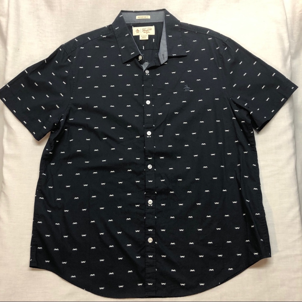 NWOT Penguin short sleeve shirt w/mustache print